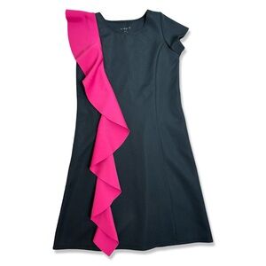 KIDPIK Black and Pink Colorblock Chic Ruffle Shift Dress